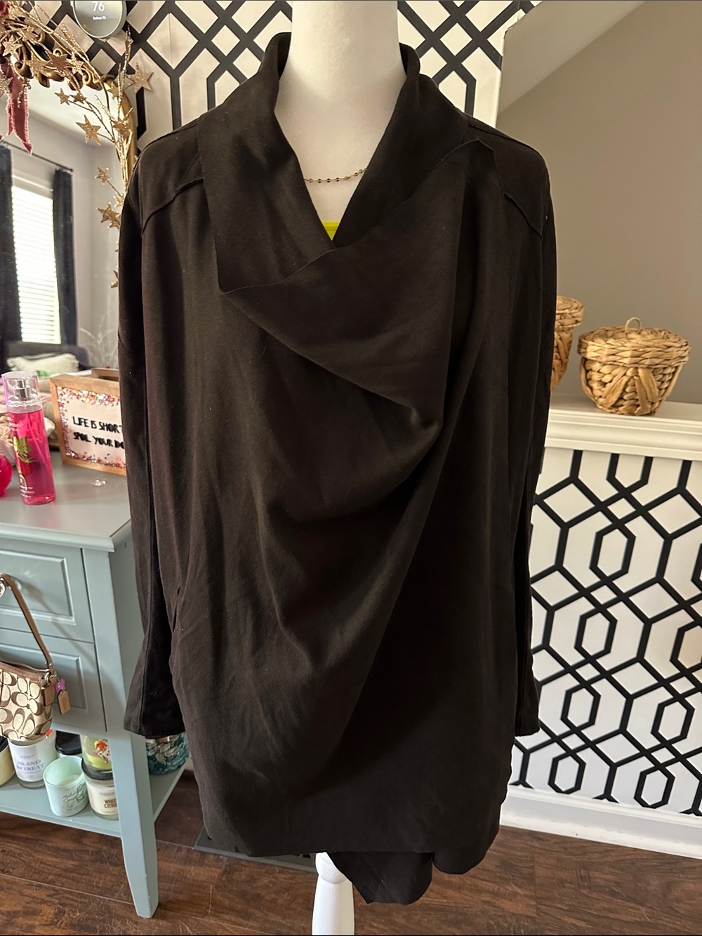 Blank NYC Black Draped Long-Sleeve Tunic Dress